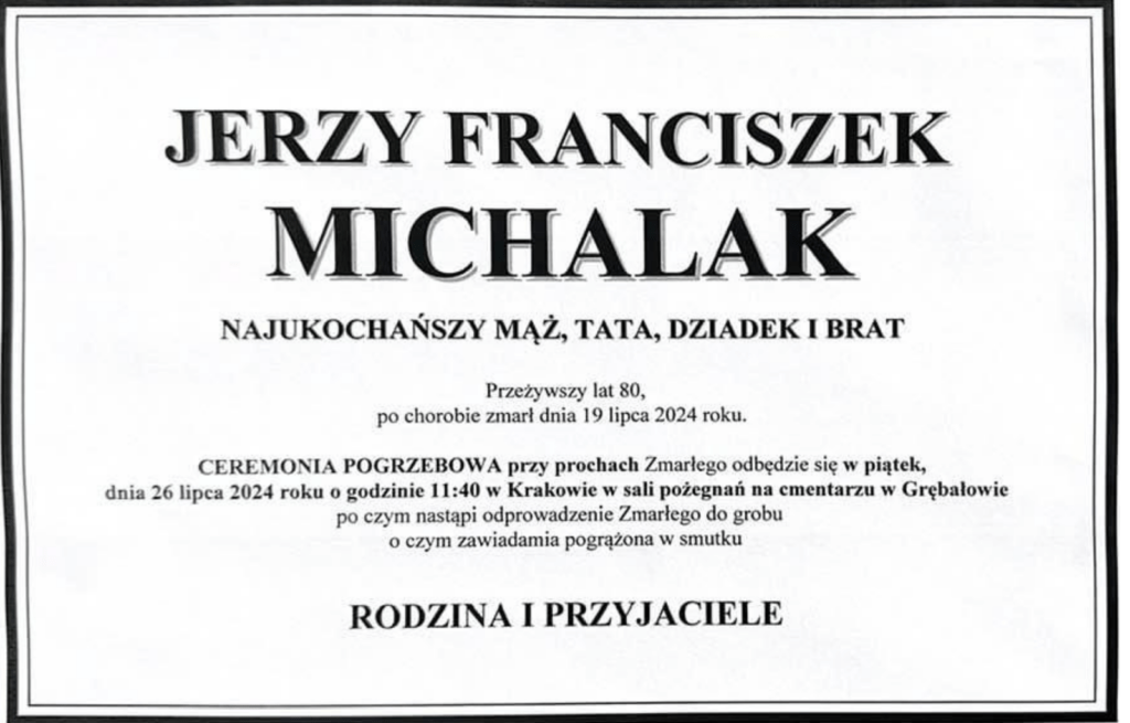 klepsydra - pogrzeb Jerzego Franciszka Michalaka w Krakowie 26 lipca 2024r. ZASP